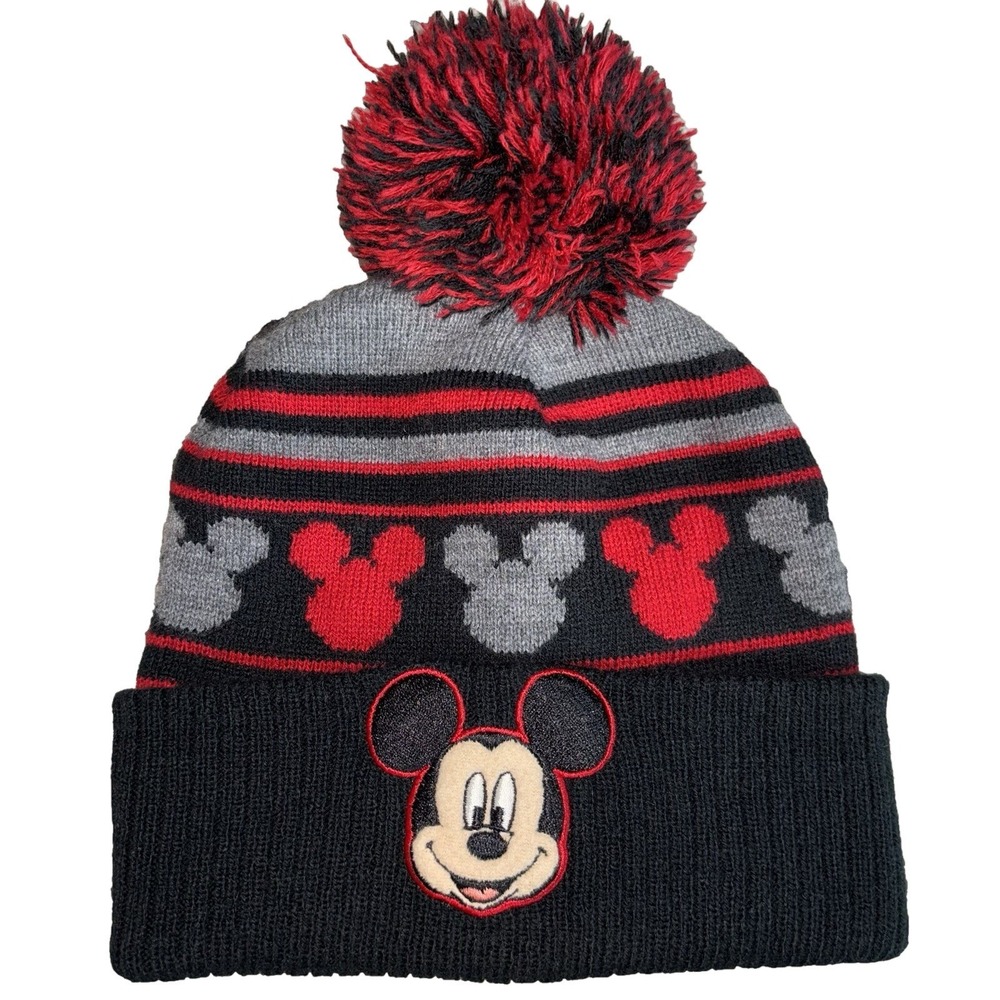 Disney Beanie Junior Mickey Mouse Kids Knit Beanie Hat 2T-5T Black Red